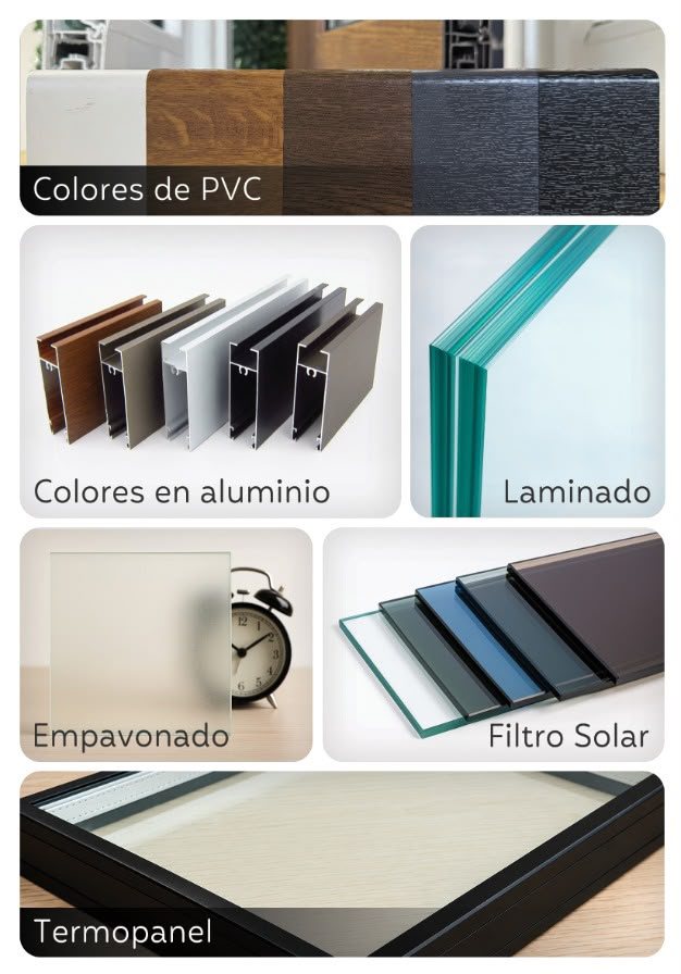 Colores de PVC, aluminio y tipos de cristal